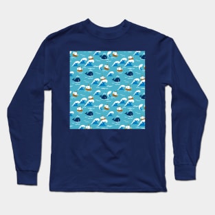 Move with the Sea Waves Pattern Long Sleeve T-Shirt